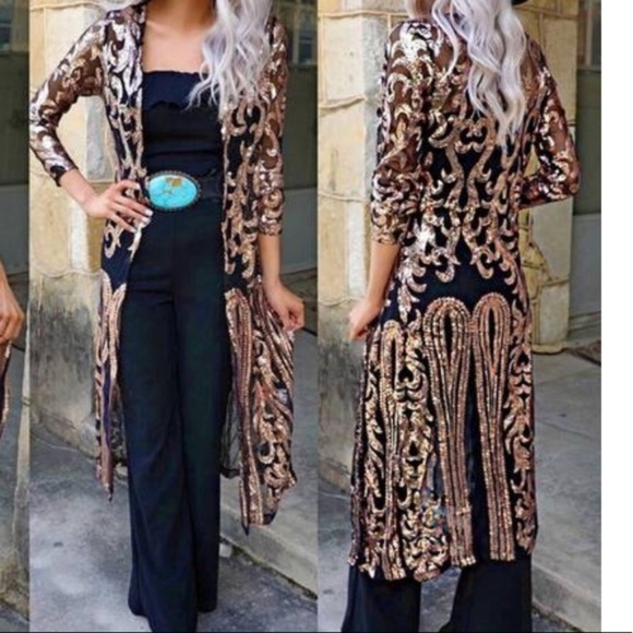 rose gold stretch sequin kimono dress